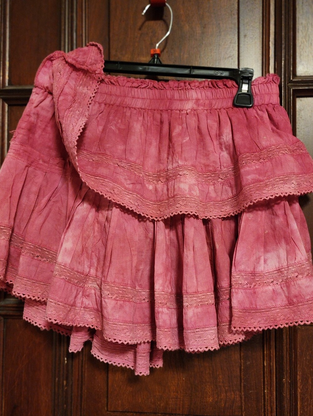 LoveShackFancy Begonia Pink Hand Dyed Ruffle Lace Hem Mini Skirt-Large-$225.00 - Picture 8 of 16